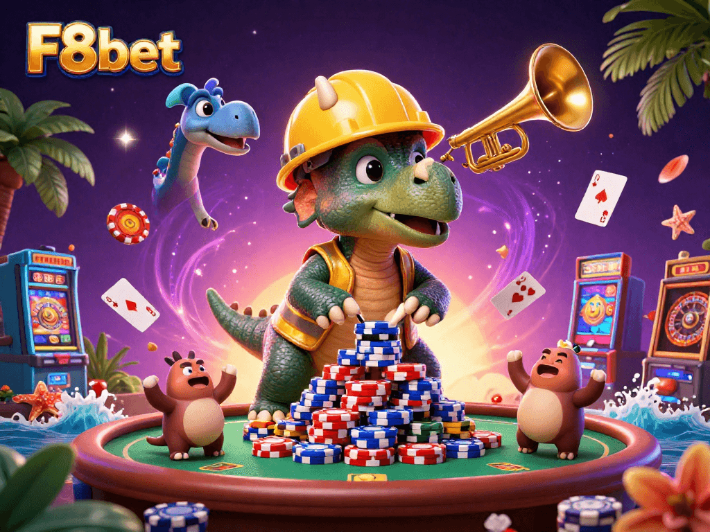 Experience the thrill of F8bet with vibrant casino games and animated characters celebrating wins.