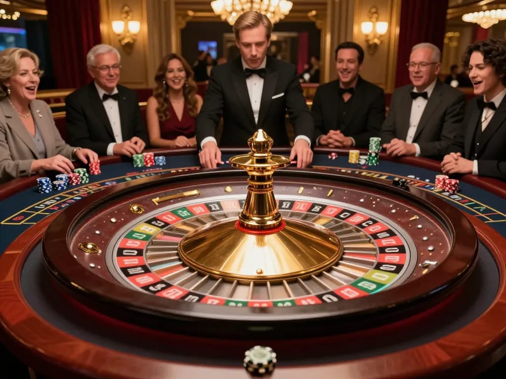 Engaged players at a roulette table at https://www.mnm88.com/ enjoy vibrant gameplay in a luxurious casino.