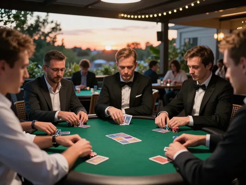 Players strategizing and placing bets at the engaging mm88star poker game outdoors