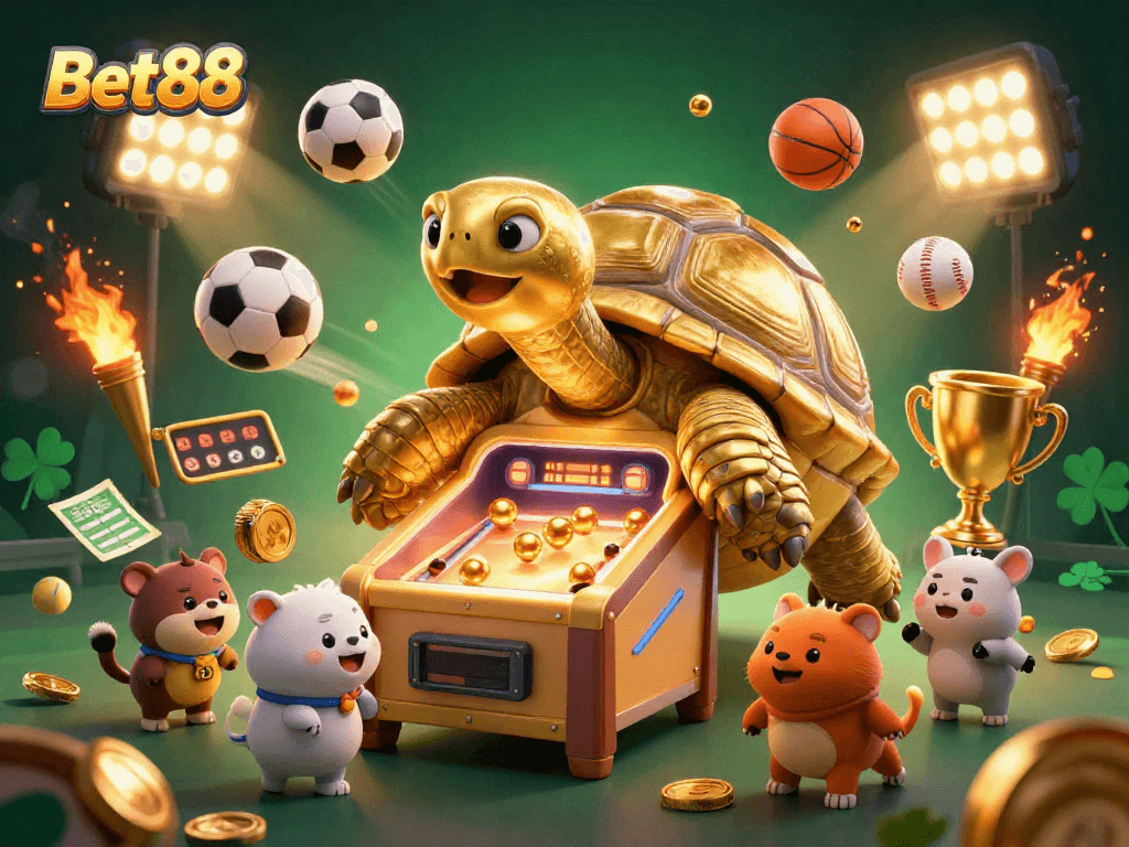 Experience the thrill of Bet88 with dynamic gambling elements and a fun pinball tortoise!