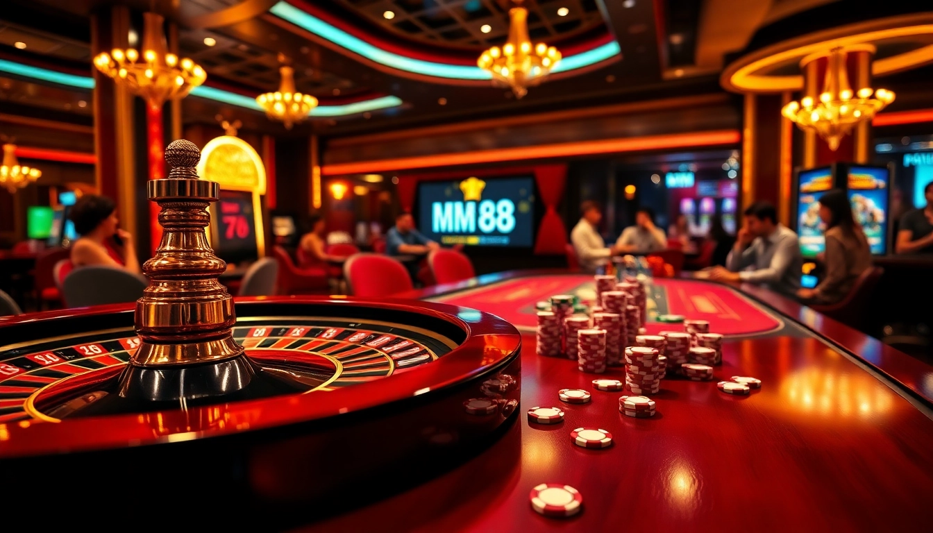 Experience thrilling gaming moments at MM 88 casino with roulette, poker, and slot machines in action.