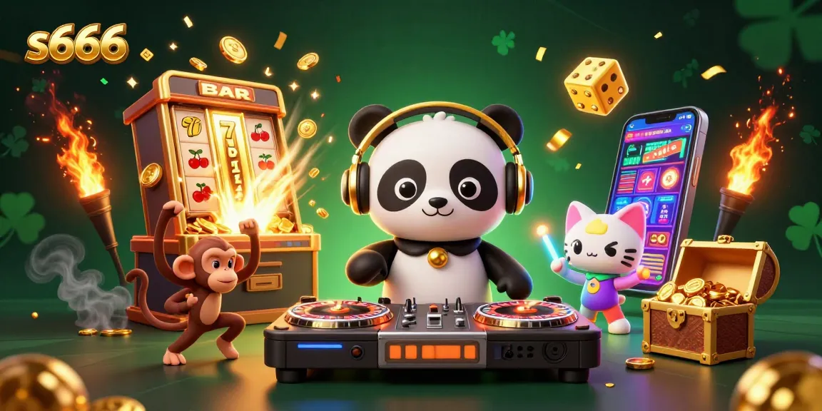 Experience exciting gameplay with s666 at a vibrant casino scene featuring a DJ panda and colorful slot action.
