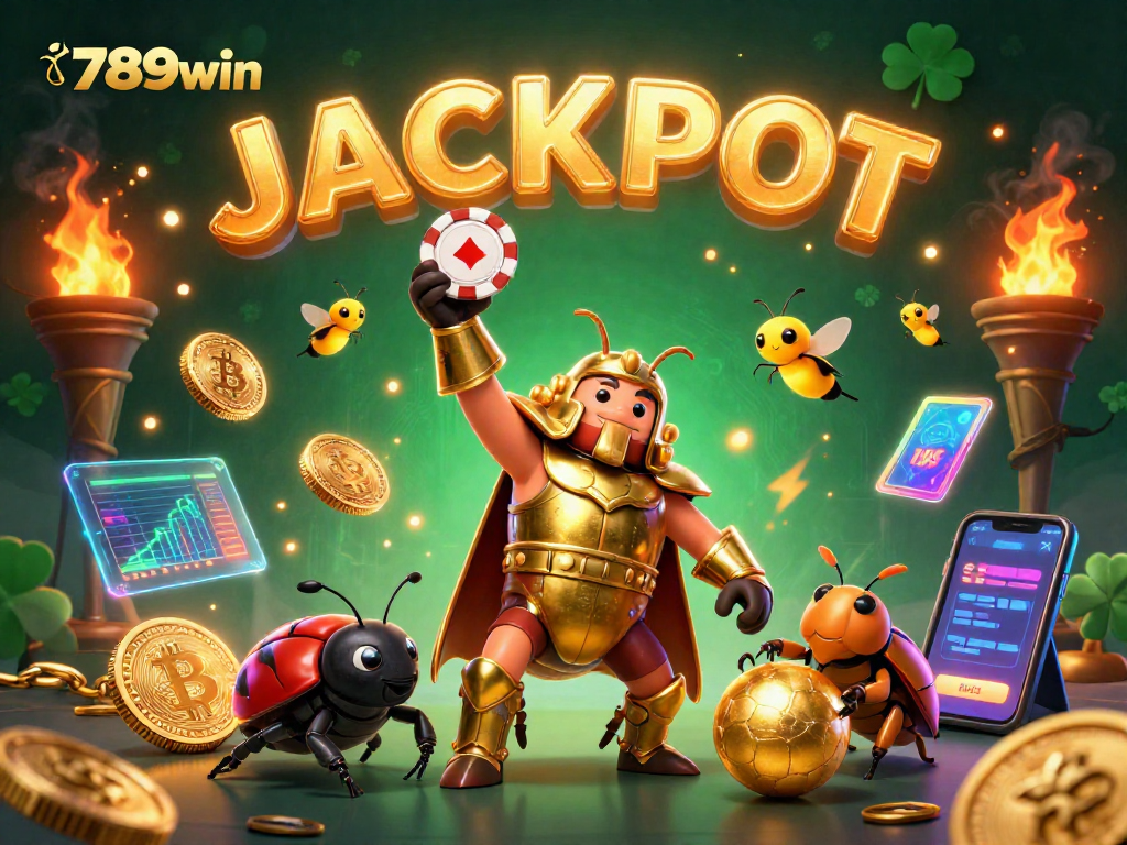 Engage in thrilling betting action at 789win with vibrant poker chip victories and flashy crypto elements.