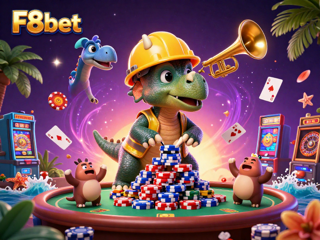 Experience the thrill of F8bet with vibrant casino games and animated characters celebrating wins.