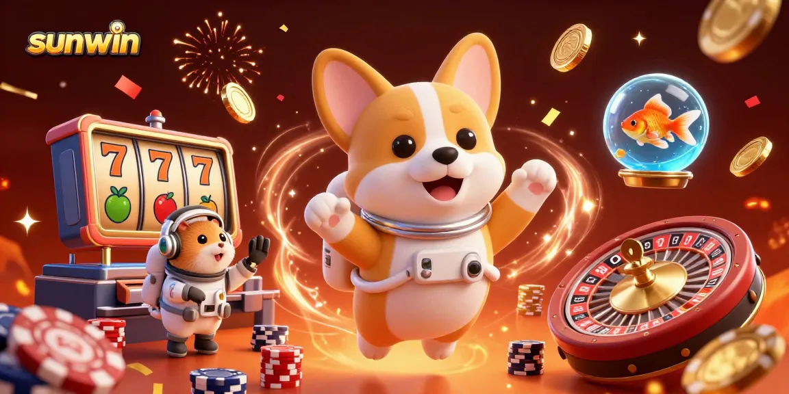 Experience the thrill of sunwin with a floating astronaut corgi in a vibrant space casino.