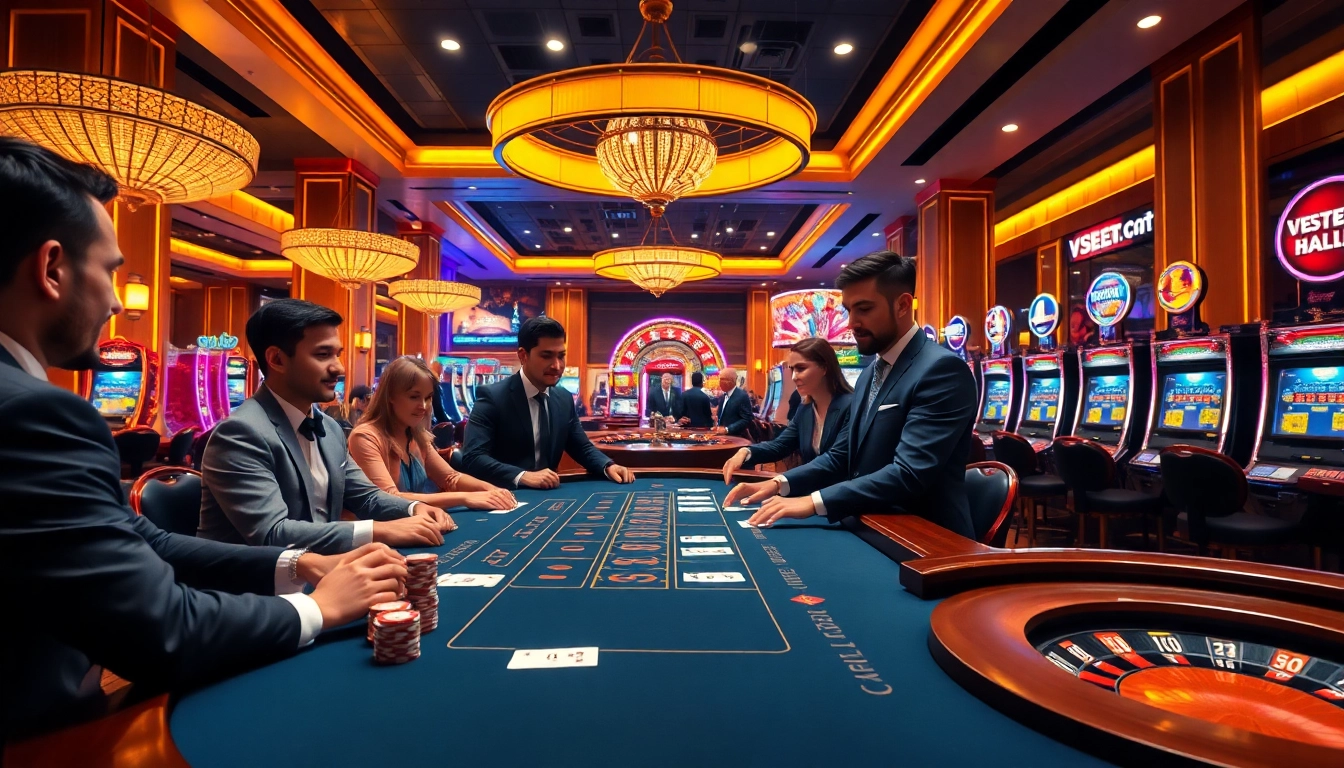 Experience the thrill of gambling at vsbet com with vibrant casino visuals including poker chips and roulette.