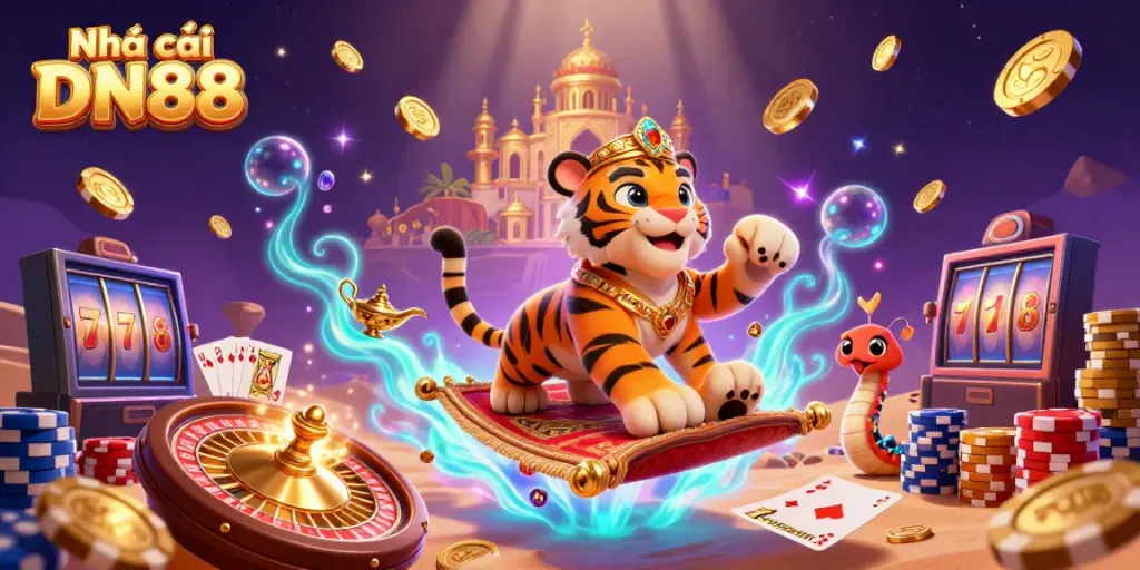 Experience thrilling online betting at Nhà cái DN88 with captivating characters and vibrant casino elements.