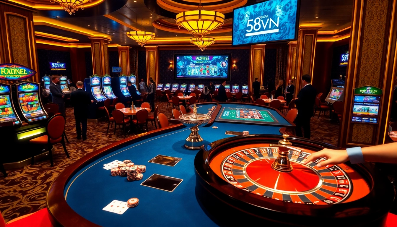 Experience luxury gaming at https://s8vn.press/ featuring a lively roulette table with players engaged.