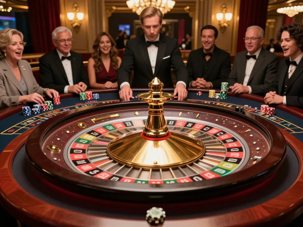 Engaged players at a roulette table at https://www.mnm88.com/ enjoy vibrant gameplay in a luxurious casino.