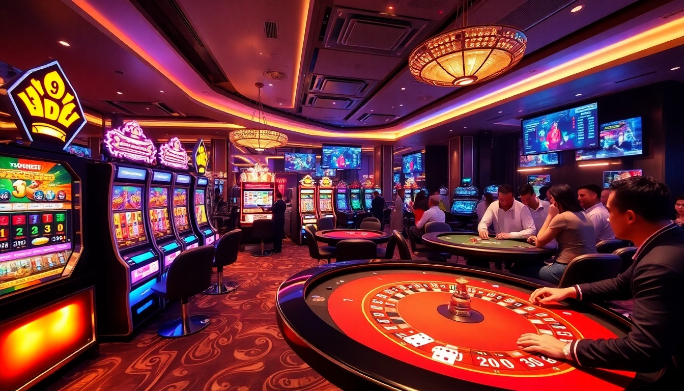 Exciting casino scene showcasing luxury and thrill, highlighting 9bet gaming activities.