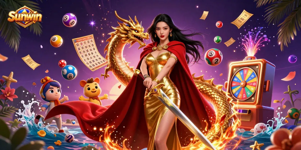 Engage with Sunwin's dynamic lottery action, featuring colorful lottery balls and exciting game elements.