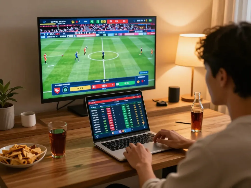 Player enjoying an online betting experience on mm88star, engaging with live sports odds and gaming excitement at home.