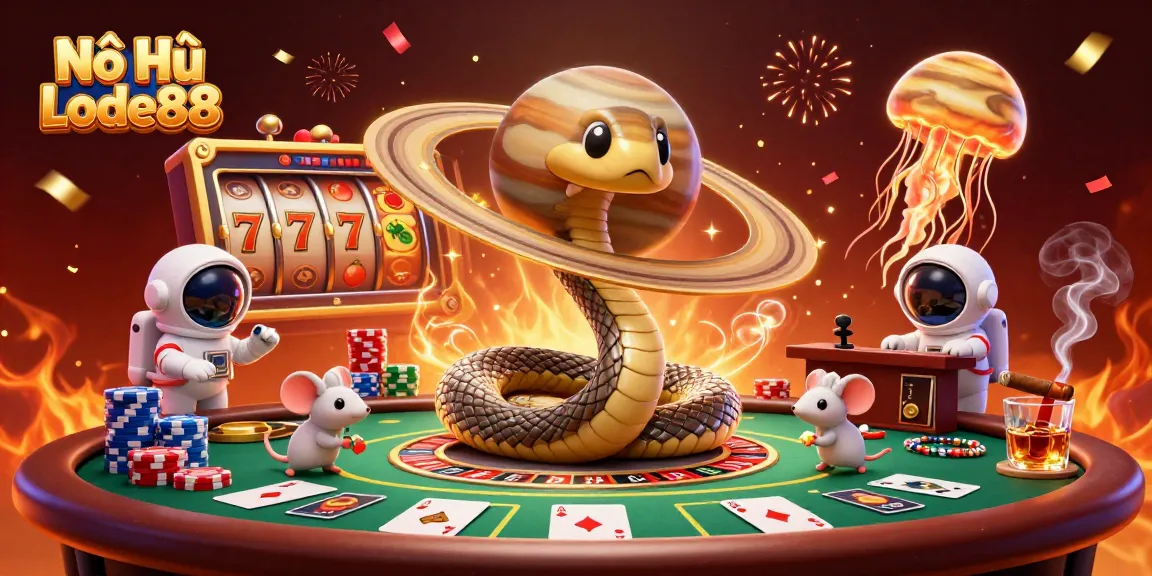 Nổ Hũ Lode88 offers thrilling slot gameplay with a cosmic twist in this vibrant, engaging illustration.