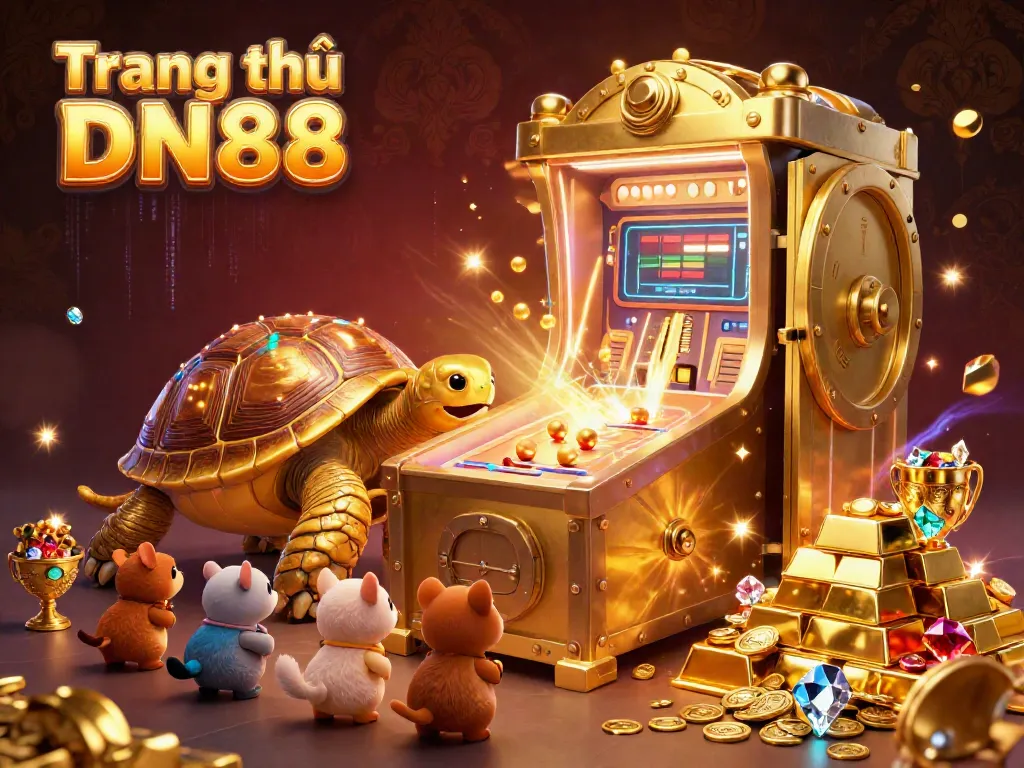 Play exciting games at Trang chủ DN88 with a dynamic casino scene featuring treasures and lively characters.