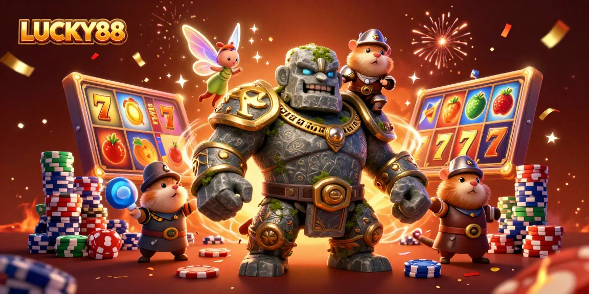 Experience exciting gaming action at LUCKY88 with enchanted characters and vibrant casino elements.