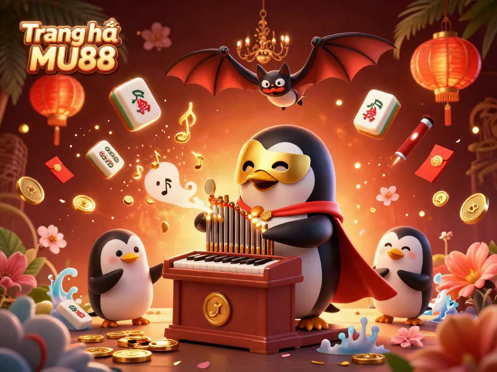 Engage with the colorful world of Trang chủ MU88 through a rich 3D illustration of a captivating casino scene.