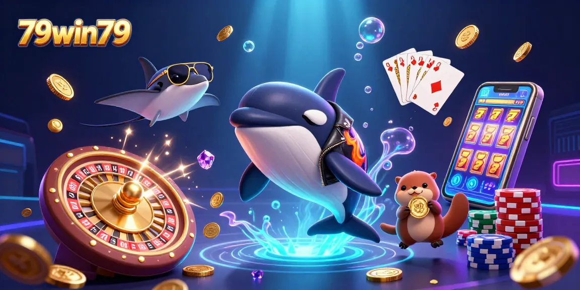 Engage in exciting gameplay at 79win79 with captivating casino adventures featuring an orca, stingray, and otters.