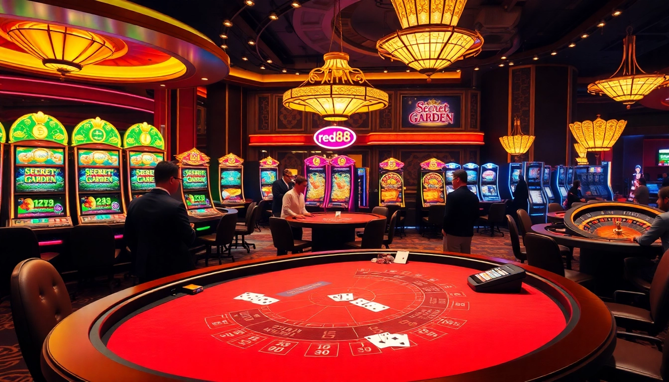 Excited players at the red88 baccarat table enjoying their game atmosphere in an opulent casino setting.
