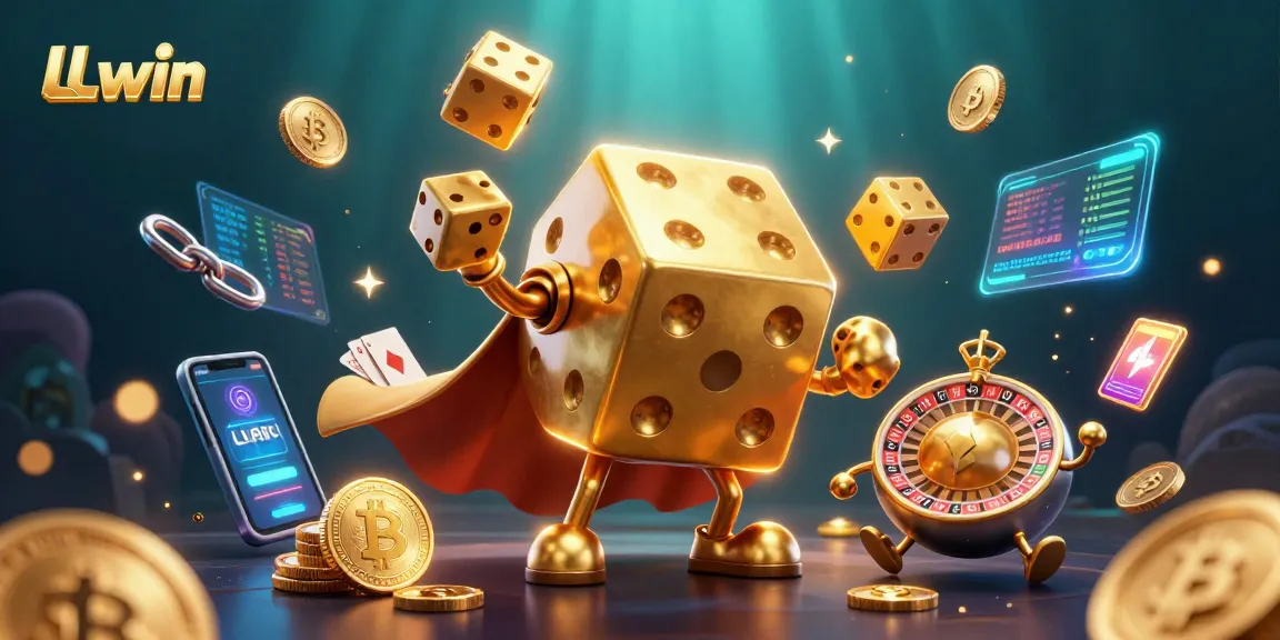 LLwin enhances your gaming experience with a vibrant 3D casino-themed illustration featuring dynamic characters and crypto elements.