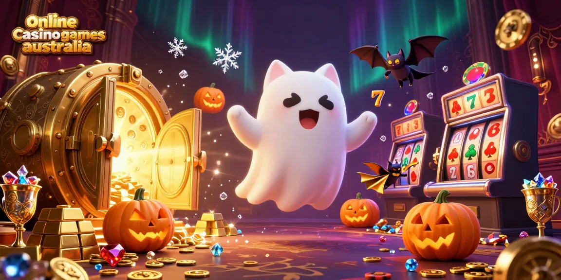 Engage with exhilarating online casino games Australia featuring a friendly ghost cat and dynamic slot elements.