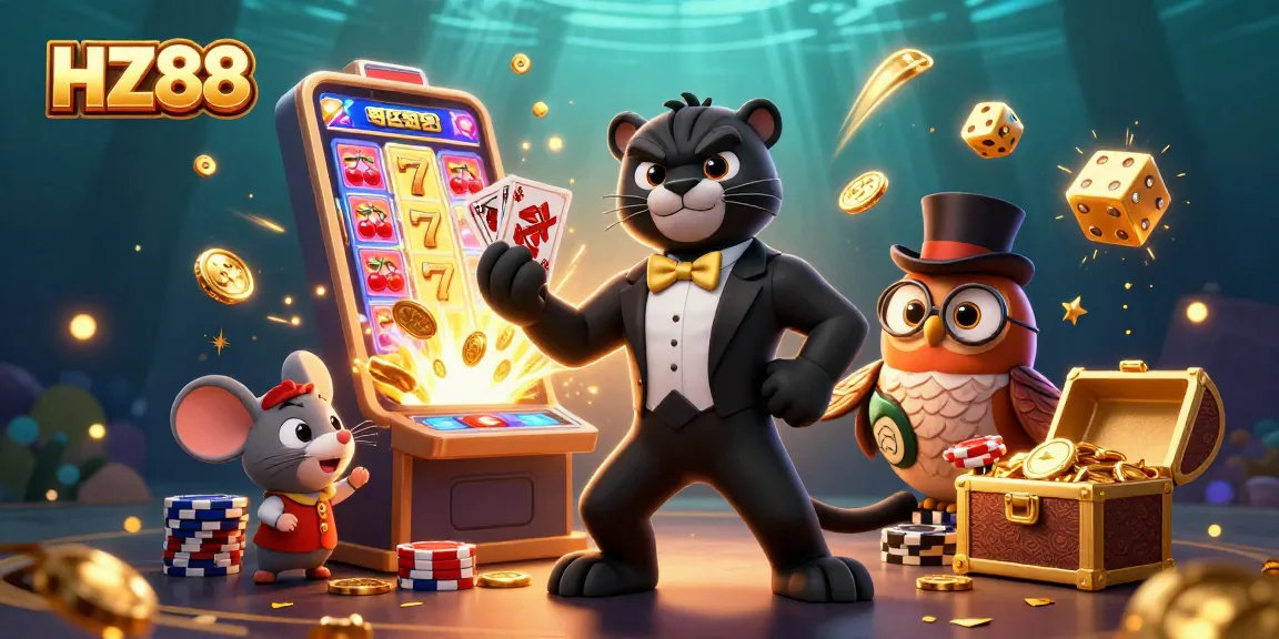 Experience thrilling gameplay with HZ88 as the panther deals cards amidst a jackpot explosion