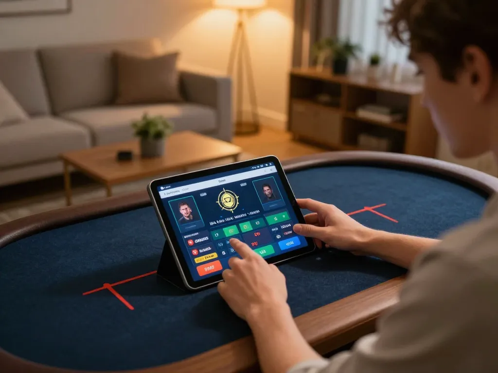 Engaging with kèo nhà cái trực tiếp on a tablet at home in a modern setting