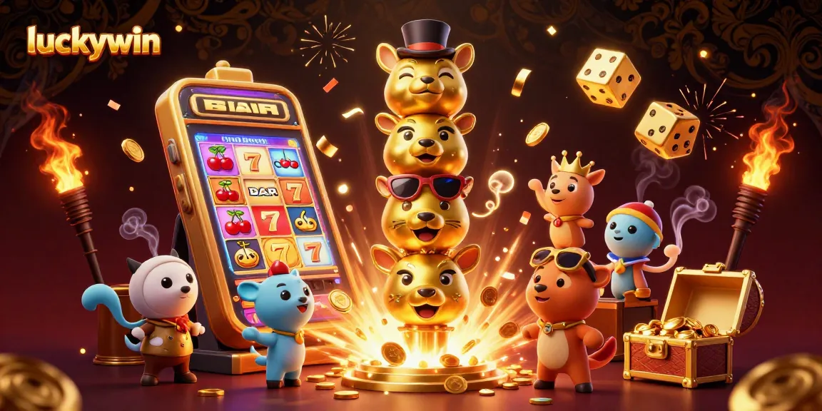 Experience luckywin with a vibrant scene of a dynamic golden totem and slot machine explosion.