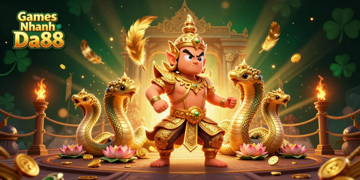 Games Nhanh Da88 betting action with epic guardian and Naga serpents in a vibrant 3D illustration.