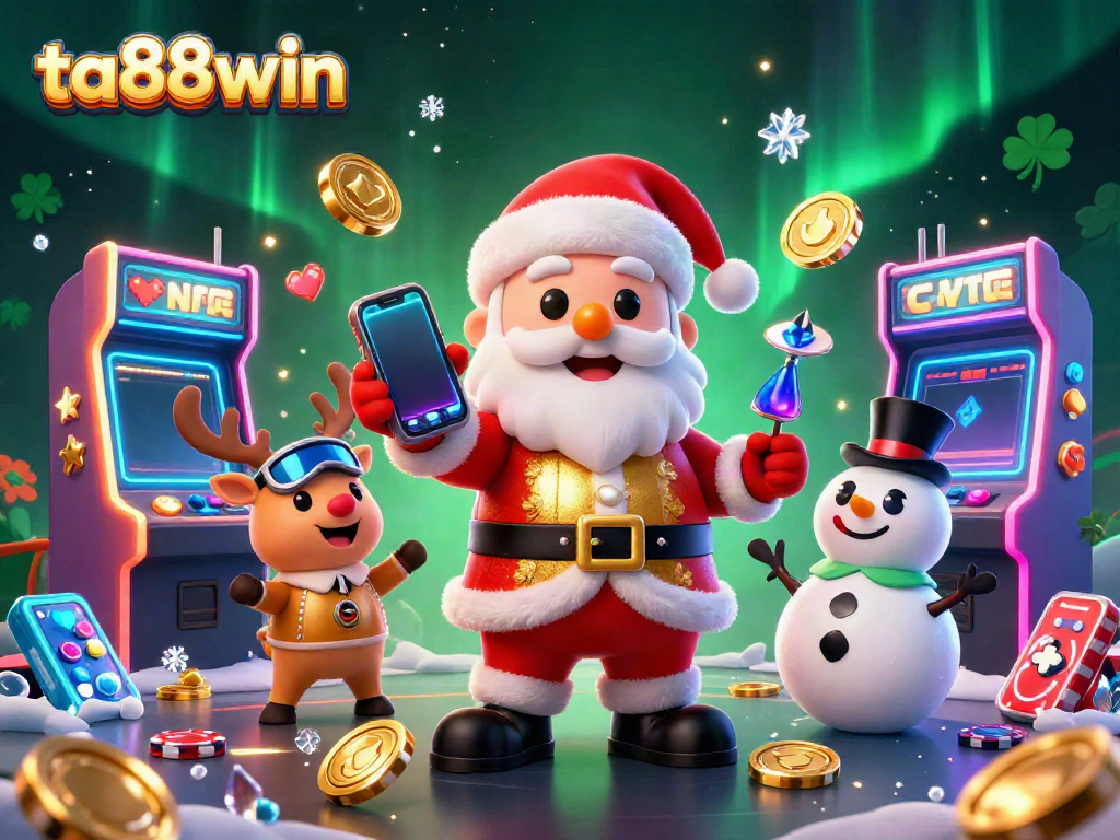 Experience the thrill of ta88win with Santa Claus and friends in a vibrant casino scene.
