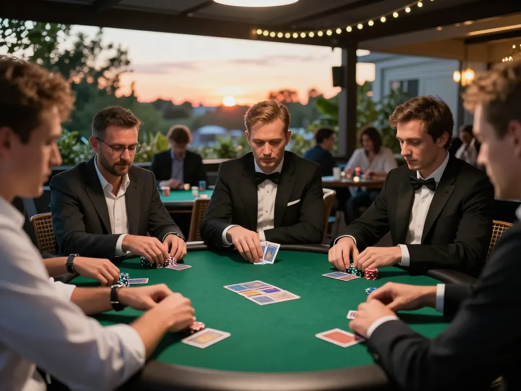Players strategizing and placing bets at the engaging mm88star poker game outdoors