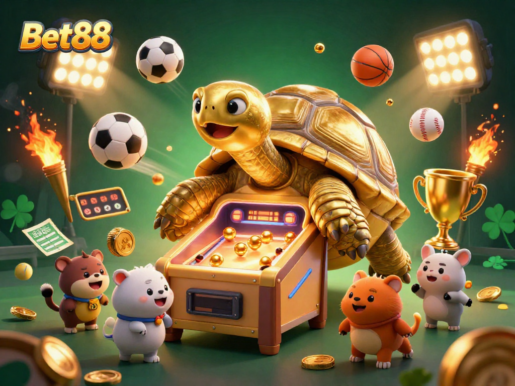 Experience the thrill of Bet88 with dynamic gambling elements and a fun pinball tortoise!