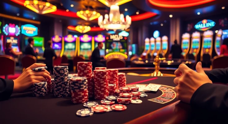 Gamble strategically at https://vb88org.com/ with vibrant poker chips laid out on a luxurious table.