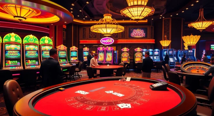 Excited players at the red88 baccarat table enjoying their game atmosphere in an opulent casino setting.