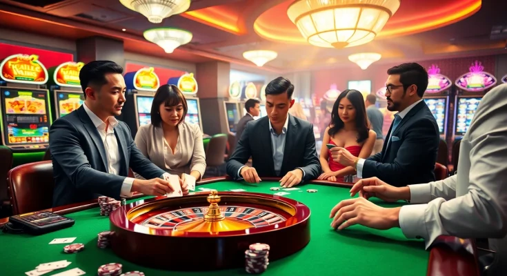 A vibrant casino gaming scene featuring poker chips and cards highlighting https://ku88it.com/.