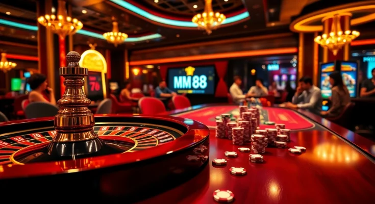 Experience thrilling gaming moments at MM 88 casino with roulette, poker, and slot machines in action.