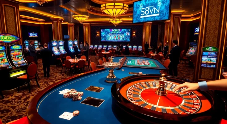 Experience luxury gaming at https://s8vn.press/ featuring a lively roulette table with players engaged.