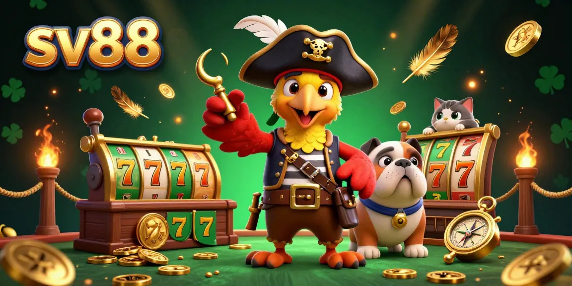 Engage with sv88's vibrant casino scene featuring a skilled pirate captain and lively companions.